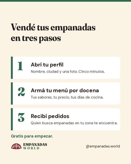 Post 04 · Vendé tus empanadas en tres pasos